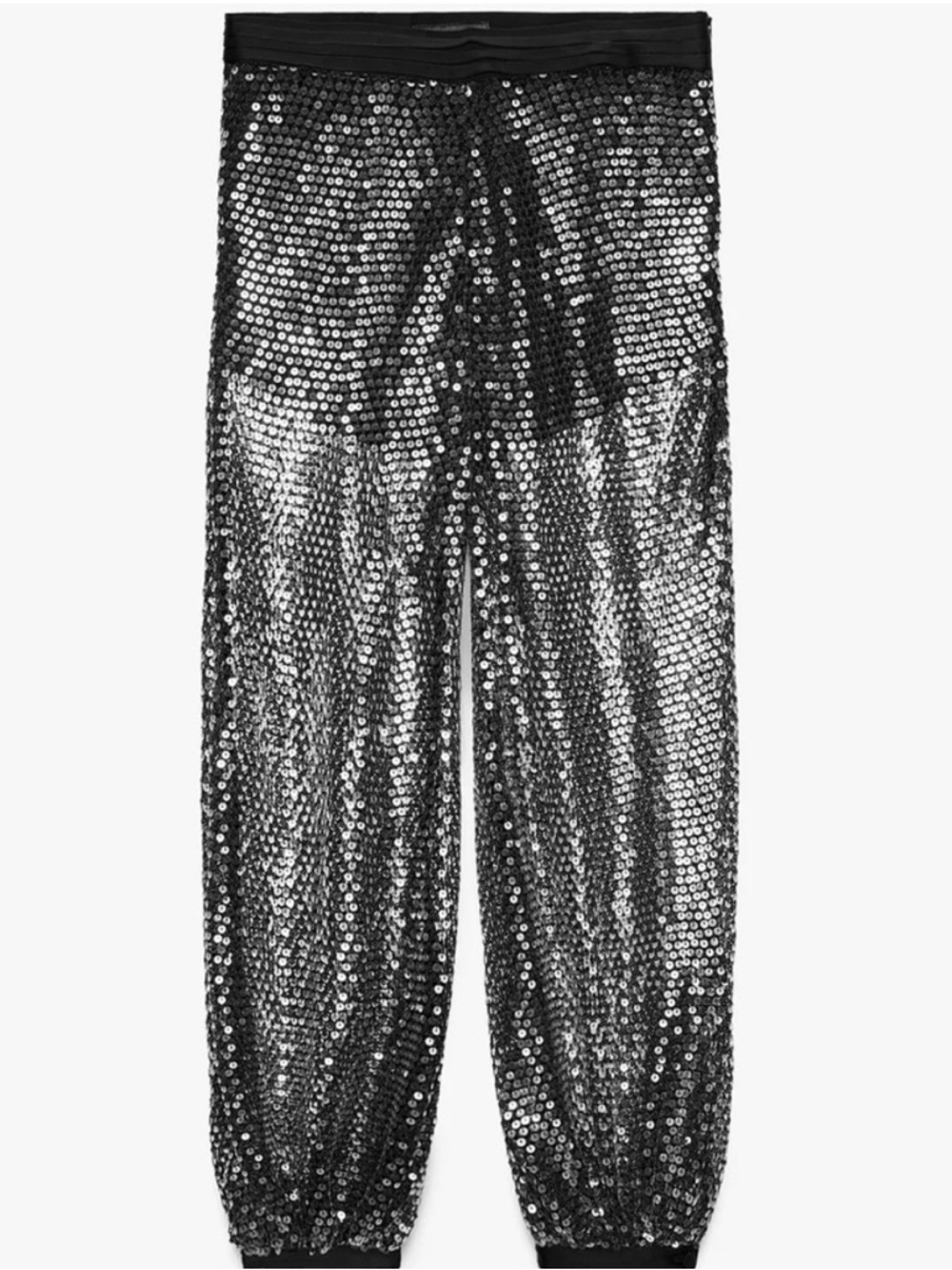 Zara Black Sequin Wide-Leg Balloon Pants - Picture 3 of 4